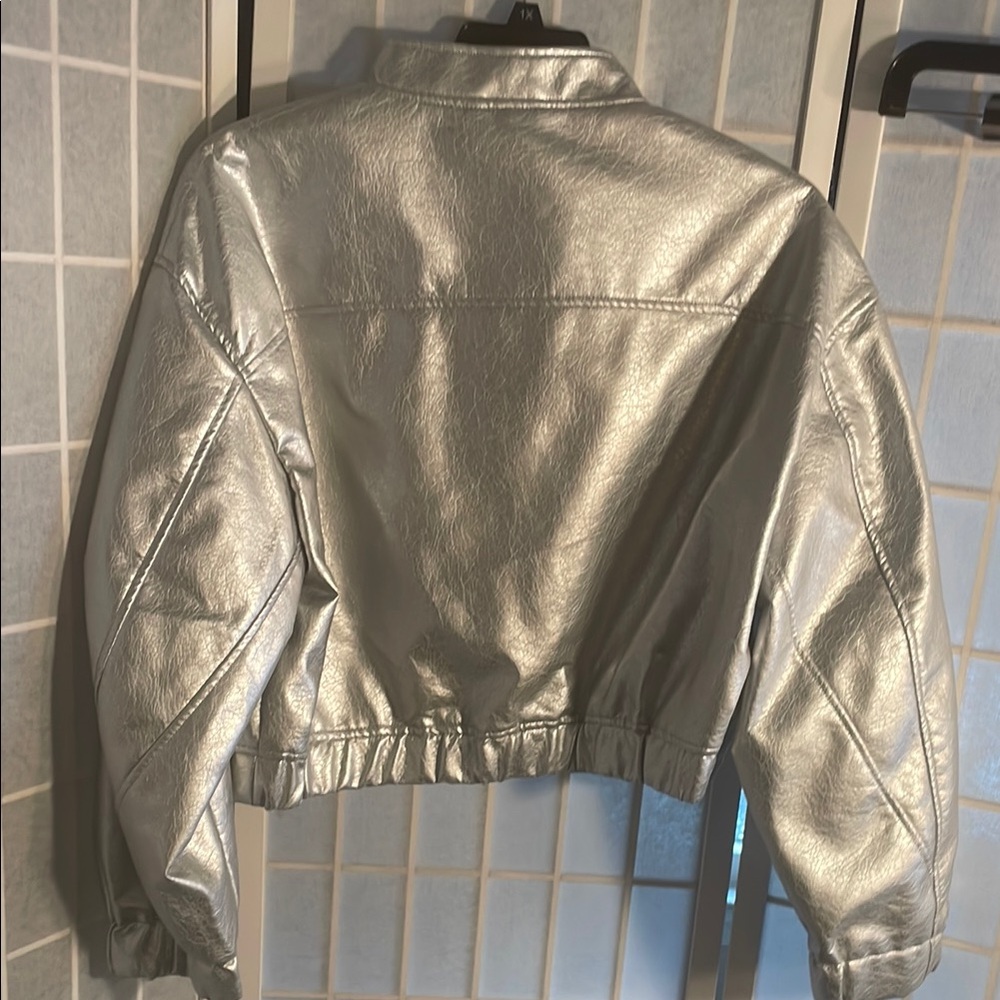 Zara Silver Bomber Jacket with Stand-Up Collar and Elasticized Cuffs - Picture 7 of 8